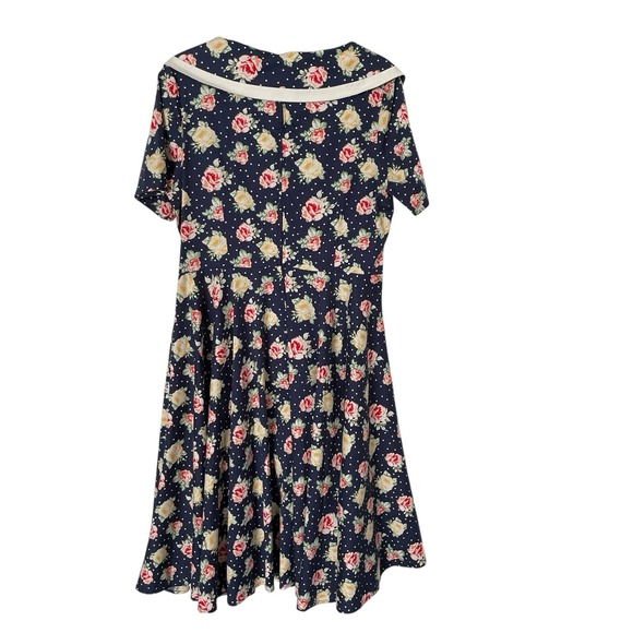 Hell Bunny Vixen Womens Rockabilly Dress Size 2XL Navy Flora Short Sleeve Retro - Picture 3 of 11